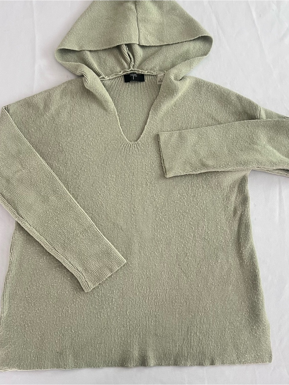 Tahari Light Sage V-Neck Hooded Sweater